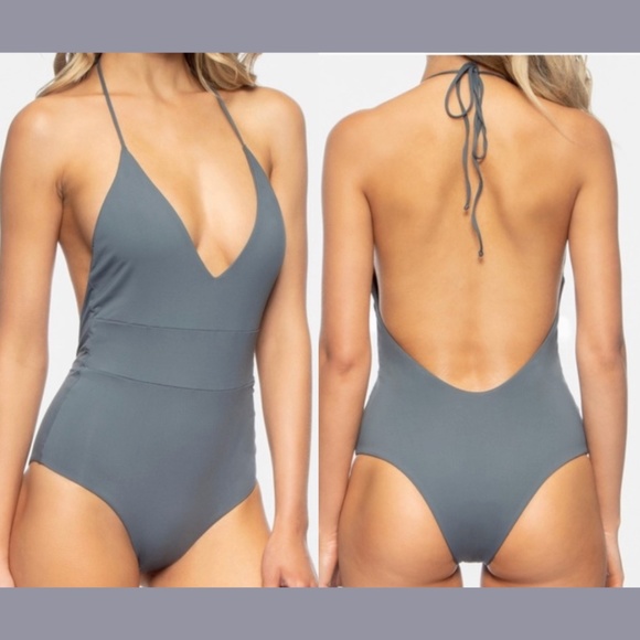 Tavik Other - NEW Tavik [ XS ] Chase Deep V-Neck One-Piece Swimsuit Turbulence‎ Grey